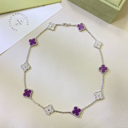 CLOVER 10 MOTIFS  PURPLE VIOLET DIAMOND NECKLACE