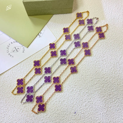 CLOVER 10 MOTIFS  PURPLE VIOLET  NECKLACE