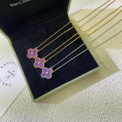 CLOVER 15MM DIAMOND  PURPLE VIOLET NECKLACE