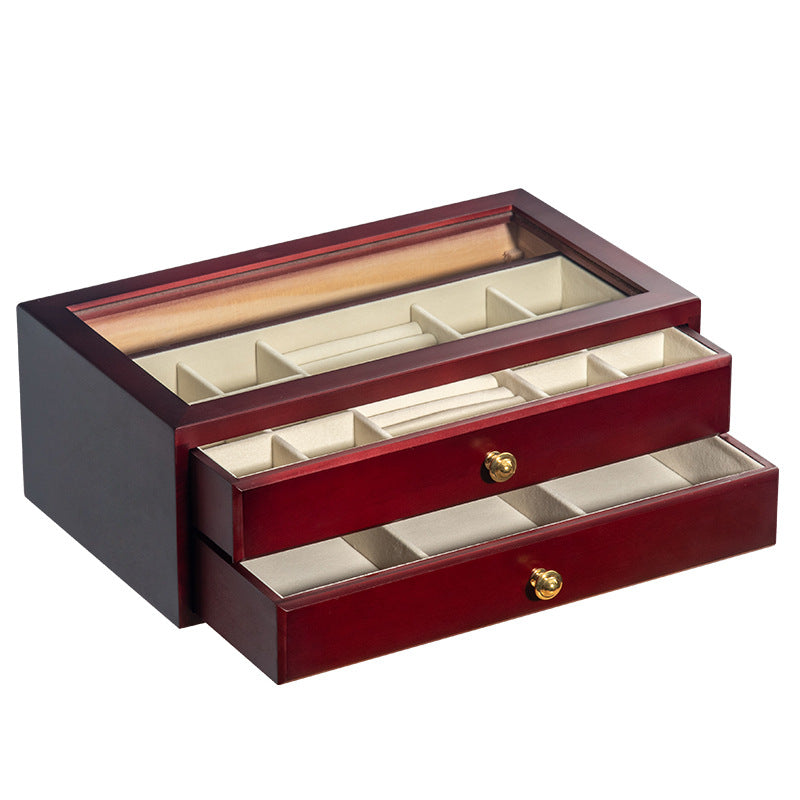 COFFRET À BIJOUX EN BOIS MASSIF DE HAUTE QUALITÉ BOÎTE DE RANGEMENT EN VERRE TRANSPARENT