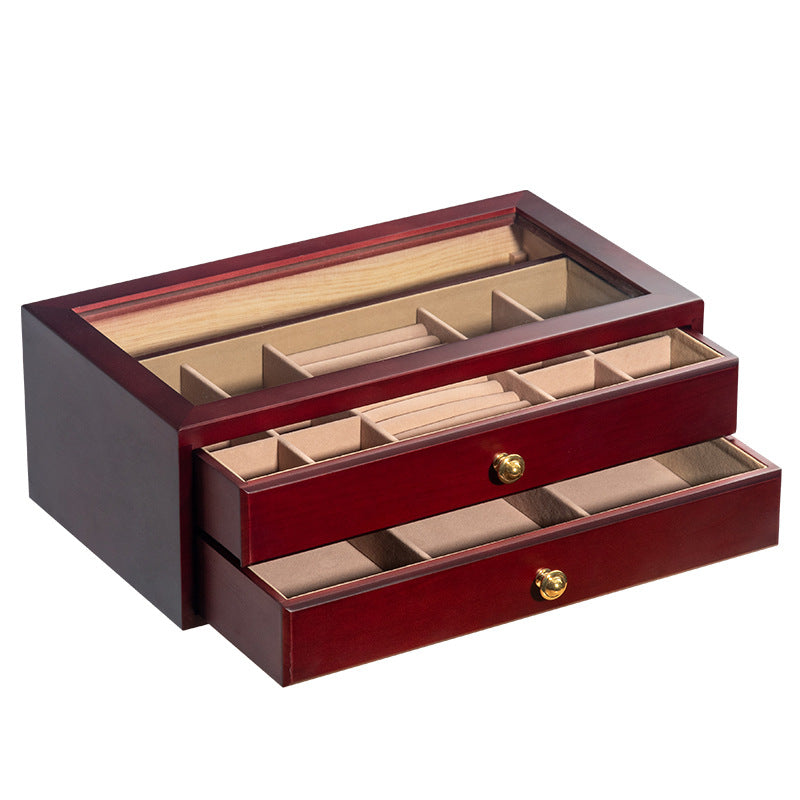 COFFRET À BIJOUX EN BOIS MASSIF DE HAUTE QUALITÉ BOÎTE DE RANGEMENT EN VERRE TRANSPARENT
