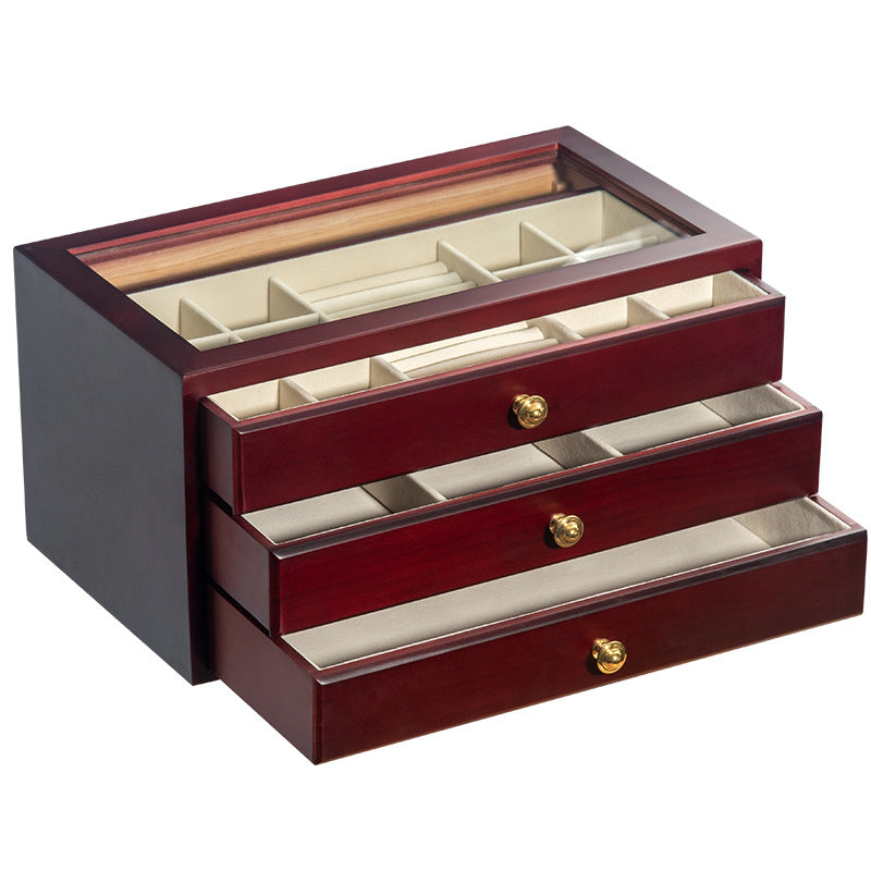 COFFRET À BIJOUX EN BOIS MASSIF DE HAUTE QUALITÉ BOÎTE DE RANGEMENT EN VERRE TRANSPARENT