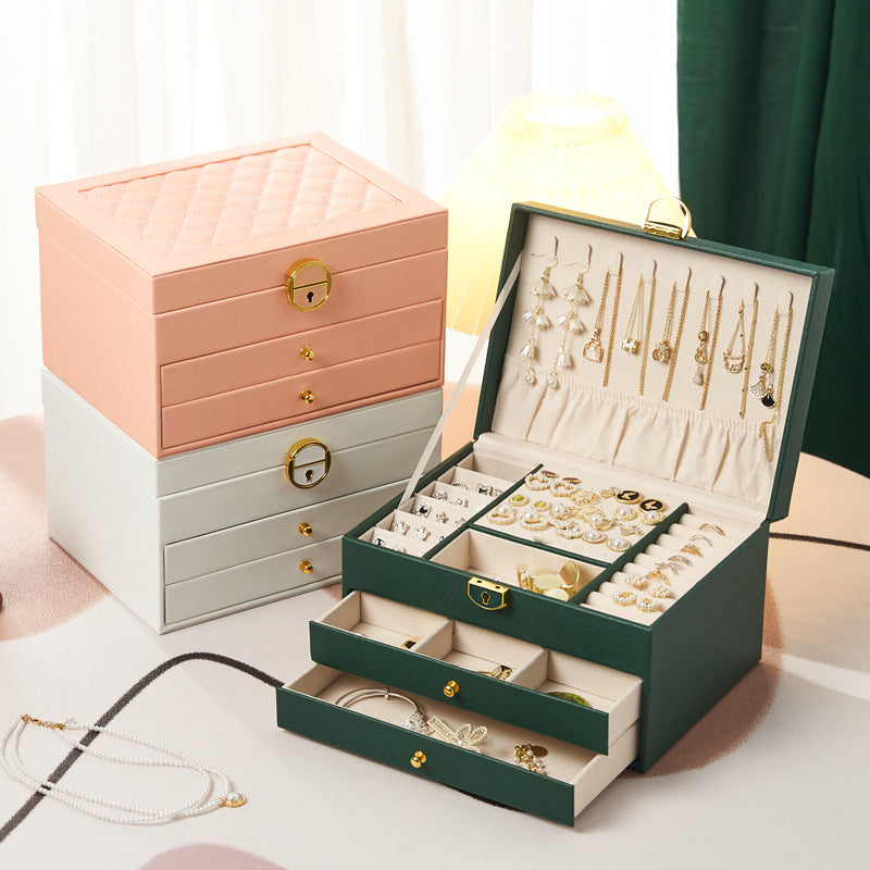 Coffret à bijoux à trois niveaux avec motif losange et serrure