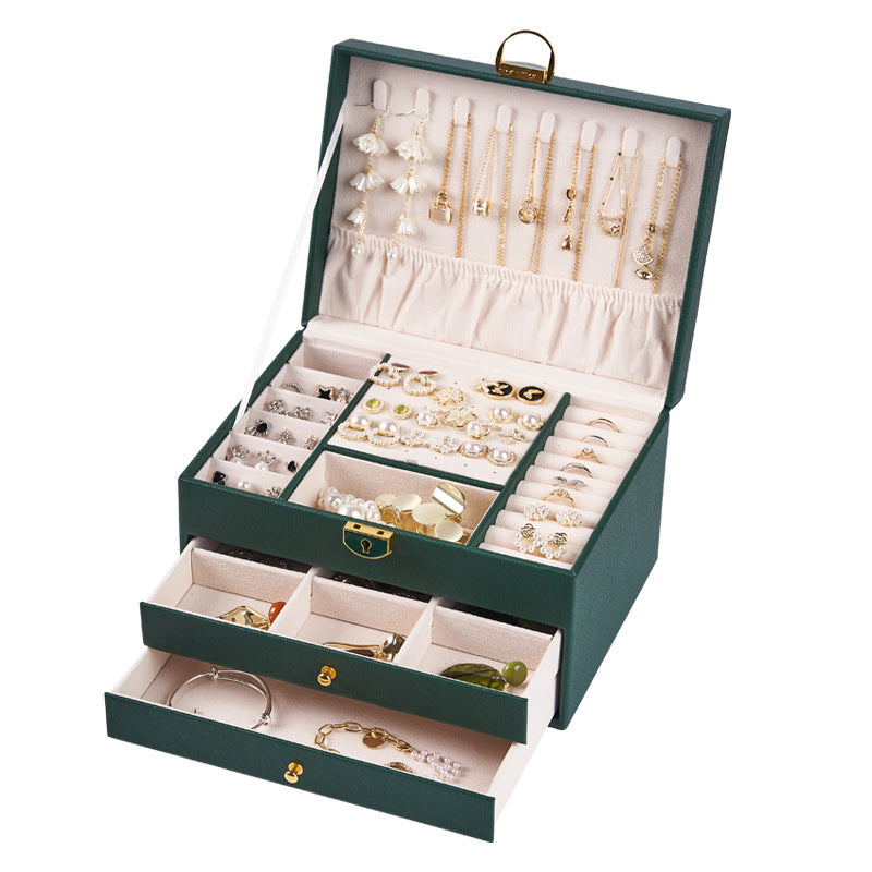 Coffret à bijoux à trois niveaux avec motif losange et serrure