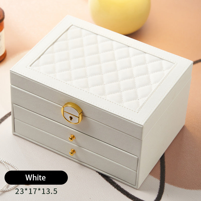 Coffret à bijoux à trois niveaux avec motif losange et serrure