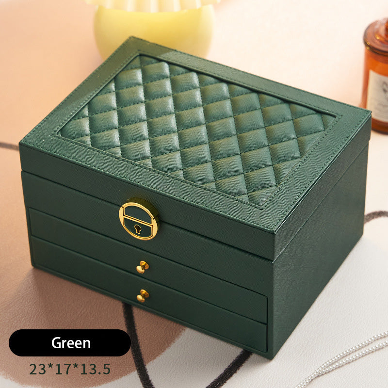Coffret à bijoux à trois niveaux avec motif losange et serrure