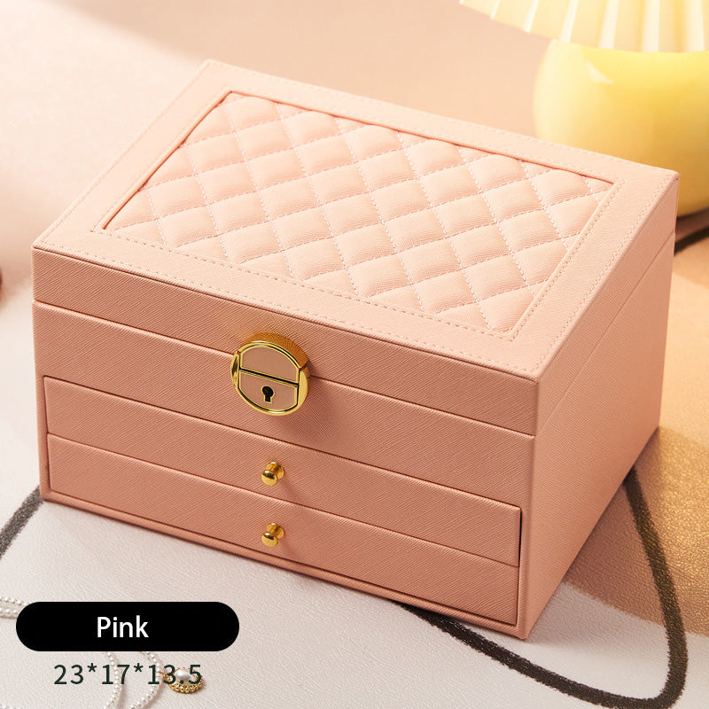 Coffret à bijoux à trois niveaux avec motif losange et serrure