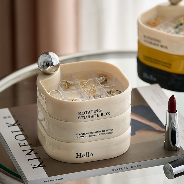 BOÎTE DE RANGEMENT DE BIJOUX ROTATIVE MULTICOUCHE