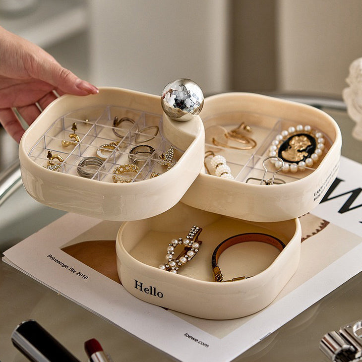 BOÎTE DE RANGEMENT DE BIJOUX ROTATIVE MULTICOUCHE