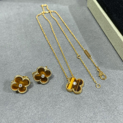 DIANA CLOVER 15MM DIAMOND AND YELLOW TIGER'S EYE AGATE necklace