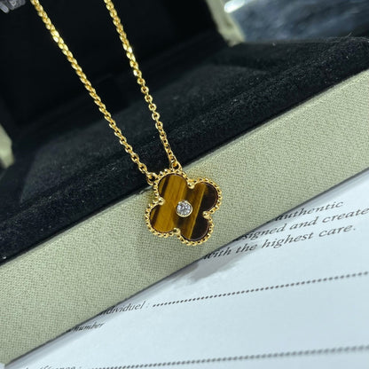 DIANA CLOVER 15MM DIAMOND AND YELLOW TIGER'S EYE AGATE necklace