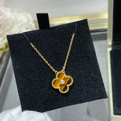DIANA CLOVER 15MM DIAMOND AND YELLOW TIGER'S EYE AGATE necklace