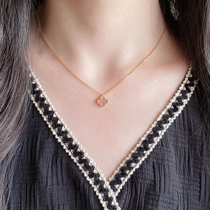 DIANA CLOVER 15MM PINK MOTHER-OF-PEARL SINGLE FLOWER NECKLACE