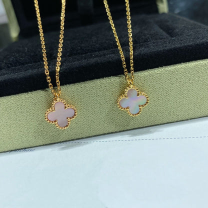 DIANA CLOVER 15MM PINK MOTHER-OF-PEARL SINGLE FLOWER NECKLACE
