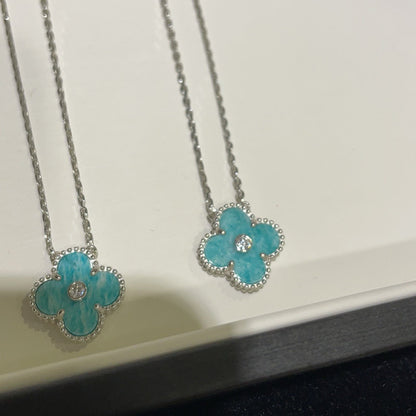 DIANA CLOVER 15MM DIAMOND SVRES PORCELAIN  NECKLACE SILVER