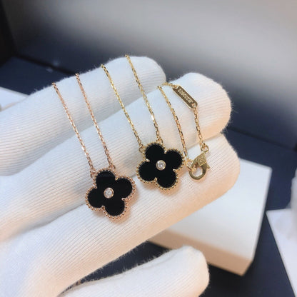 DIANA CLOVER 15MM DIAMOND ONYX NECKLACE