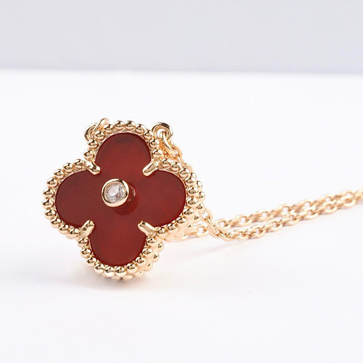 DIANA CLOVER 15MM DIAMOND CARNELIAN NECKLACE