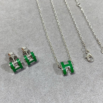 DIANA POP H GREEN NECKLACE SILVER AND GOLD