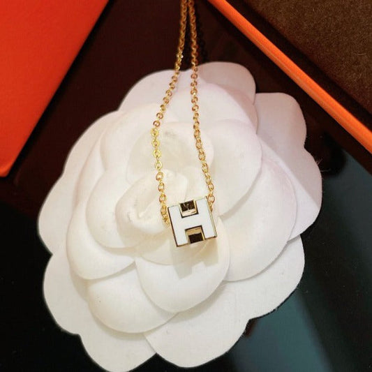 DIANA H WHITE SQUARE GOLD NECKLACE