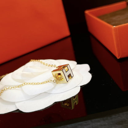 DIANA H WHITE SQUARE GOLD NECKLACE