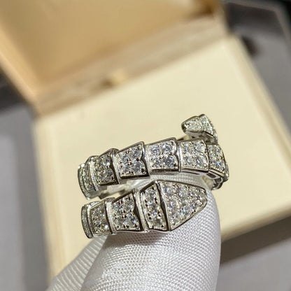 DIANA SERPENTI DOUBLE RING SILVER DIAMOND PAVED