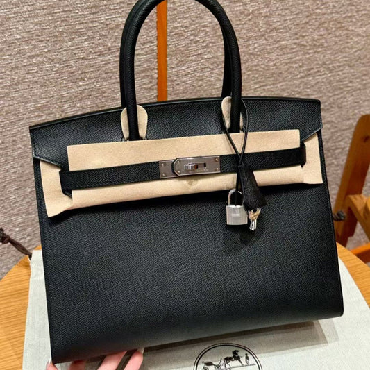 HM BIRKIN SELLIER BLACK EPSOM LEATHER SILVER HARDWARE