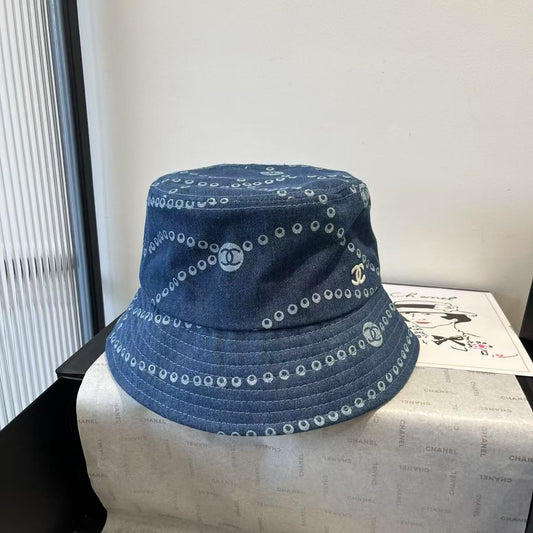 CC Hat Printed Faded Denim Blue and White