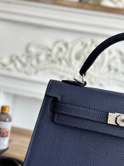 HM Kelly Sellier Blue Epsom Leather Silver Hardware