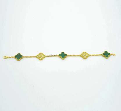 CLOVER  5 MOTIF MALACHITE DIAMOND BRACELET