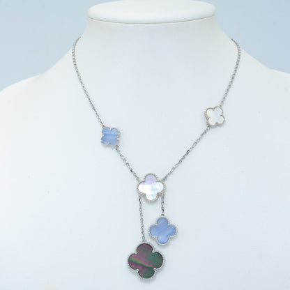 DIANA CLOVER MOP CHALCEDONY NECKLACE SILVER 6 MOTIF