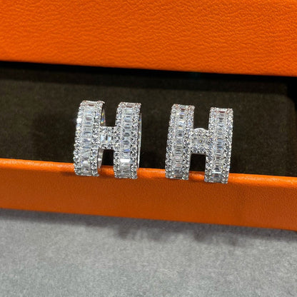 BOUCLES D'OREILLES DIANA H AVEC DIAMANTS ARGENTÉS