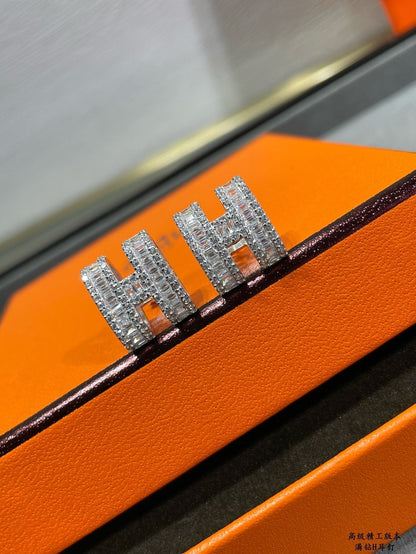 BOUCLES D'OREILLES DIANA H AVEC DIAMANTS ARGENTÉS