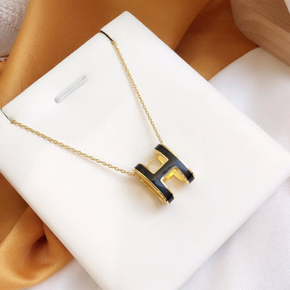 DIANA HM CLIC BLACK ENAMEL GOLD NECKLACE