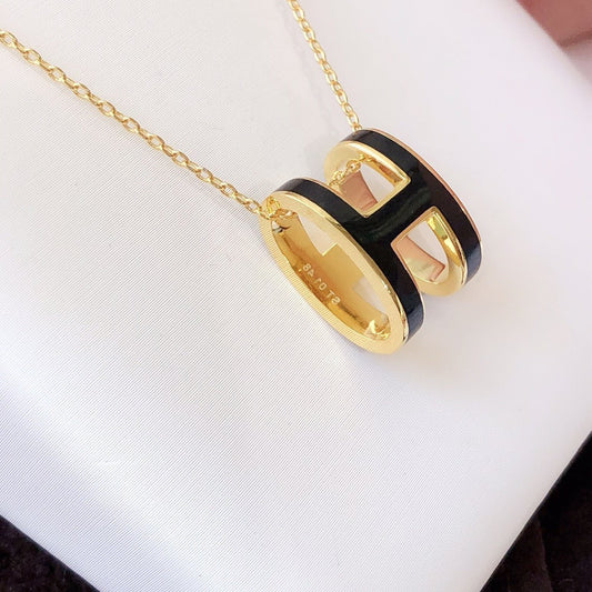DIANA HM CLIC BLACK ENAMEL GOLD NECKLACE