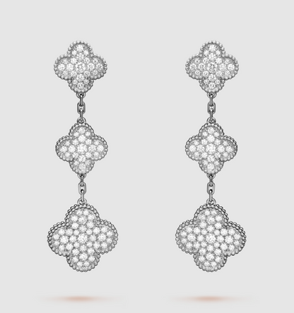 Boucles d'oreilles pendantes en argent et diamants à 3 motifs Diana Clover