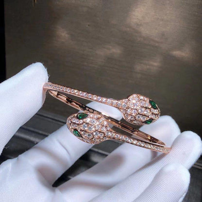DIANA SERPENTI BRACELET PINK GOLD MALACHITE DIAMOND DOUBLE SNAKE