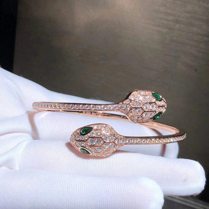 DIANA SERPENTI BRACELET PINK GOLD MALACHITE DIAMOND DOUBLE SNAKE