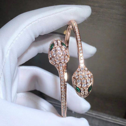 DIANA SERPENTI BRACELET PINK GOLD MALACHITE DIAMOND DOUBLE SNAKE