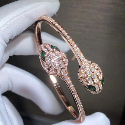 DIANA SERPENTI BRACELET PINK GOLD MALACHITE DIAMOND DOUBLE SNAKE