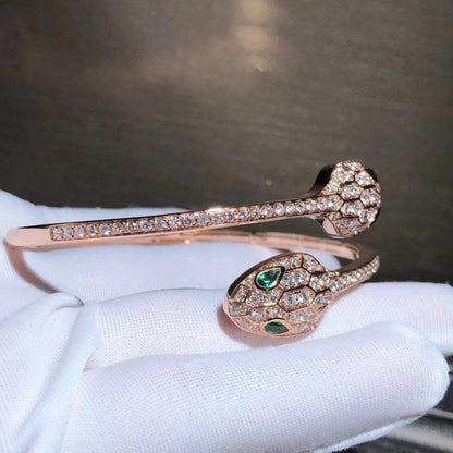 DIANA SERPENTI BRACELET PINK GOLD MALACHITE DIAMOND DOUBLE SNAKE