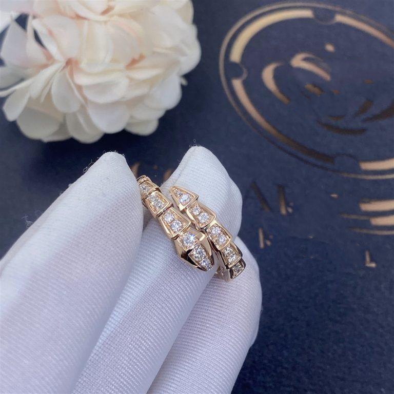 DIANA SERPENTI RING PINK GOLD DIAMOND PAVED 4MM