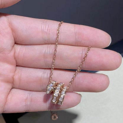 DIANA SERPENTI PINK GOLD NECKLACE DOUBLE RING DIAMOND