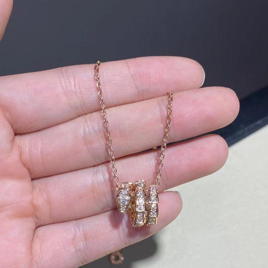 DIANA SERPENTI PINK GOLD NECKLACE DOUBLE RING DIAMOND