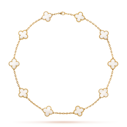 CLOVER 10 MOTIFS WHITE MOTHER OF PEARL NECKLACE