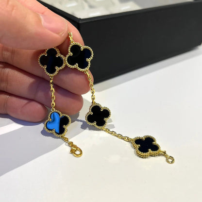DIANA CLOVER  5 MOTIFS BLACK ONYX BRACELET
