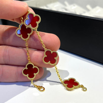 DIANA CLOVER 5 MOTIFS RED AGATE  BRACELET