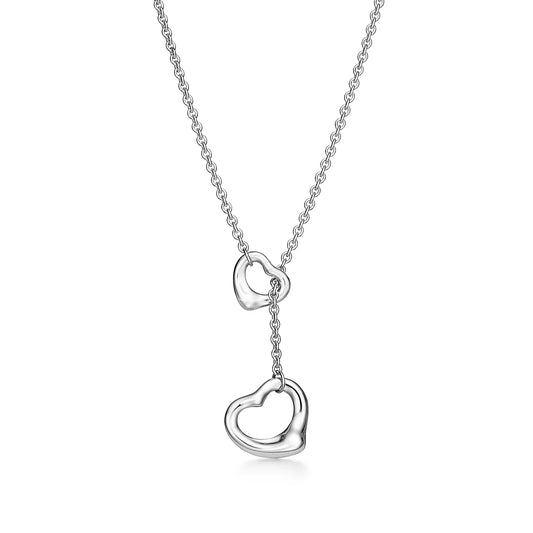 OPEN HEART LARIAT NECKLACE SILVER