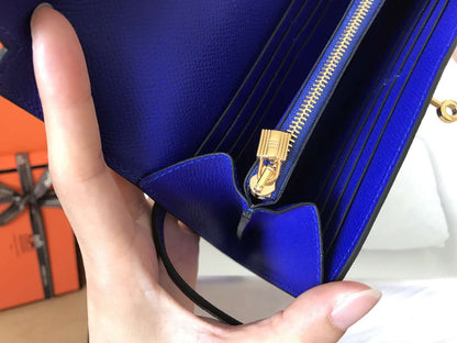 Kelly Long Wallet 20cm Blue Electric Epsom Leather