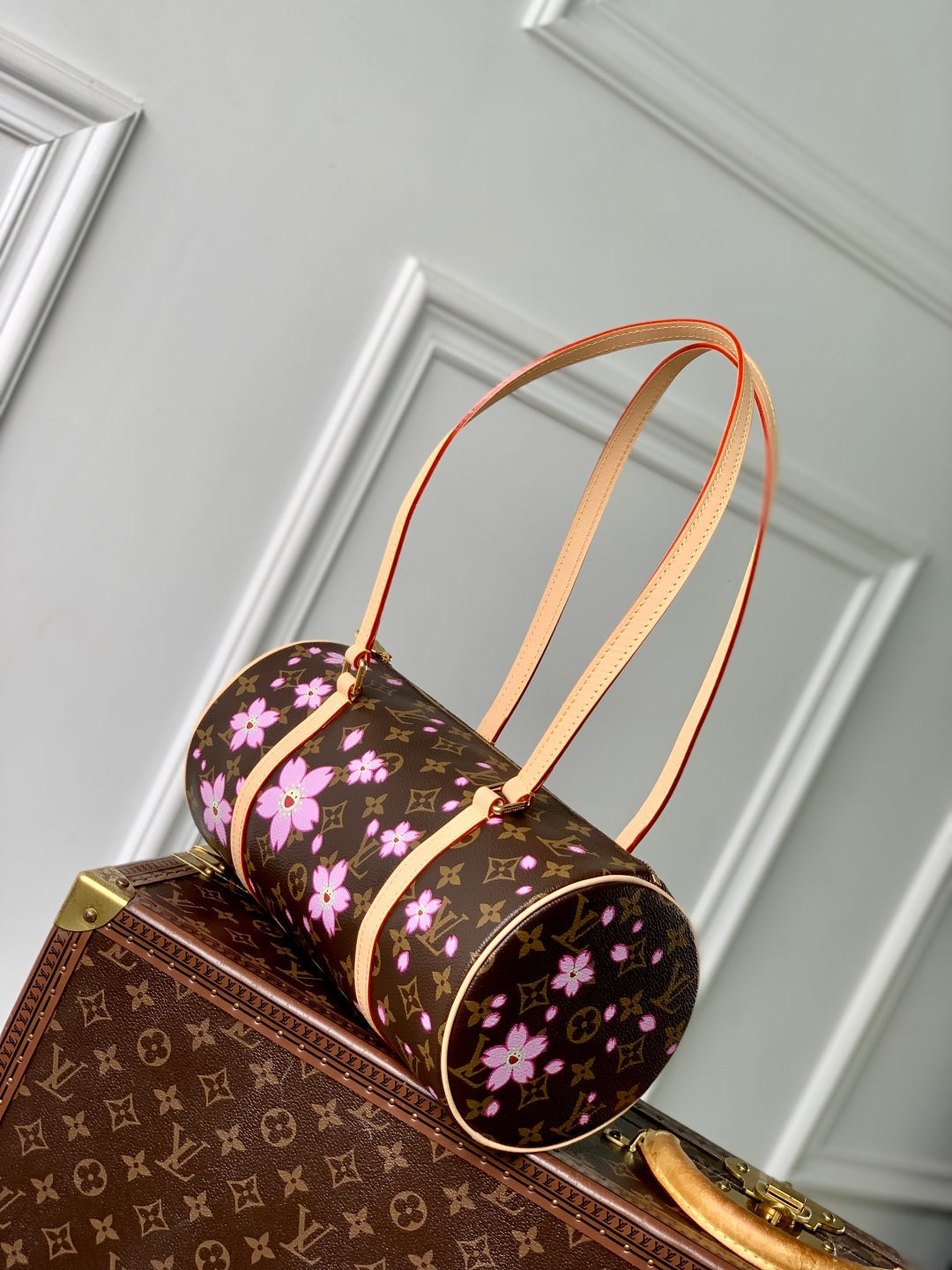 LV x TM Papillon 27cm Sakura Brown Cherry Blossom Monogram Canvas