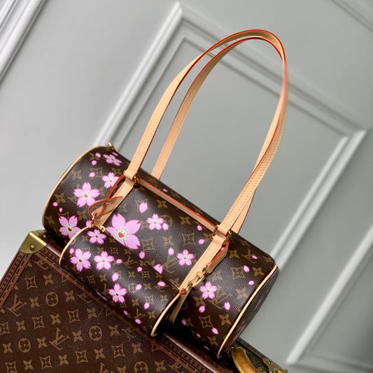 LV x TM Papillon 27cm Sakura Brown Cherry Blossom Monogram Canvas